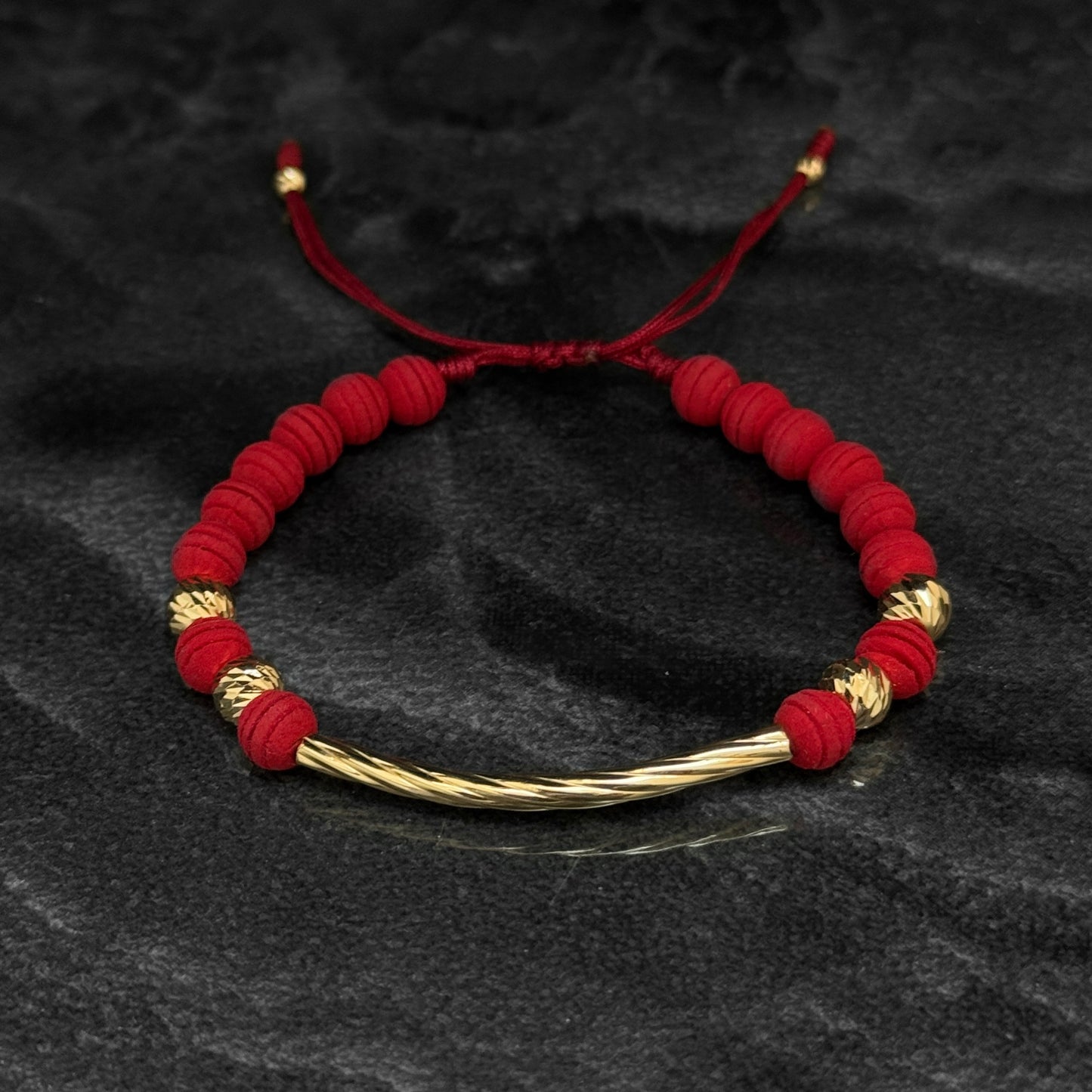 Pulsera Tejida Exclusiva / Tubo & Balines Oro 18K