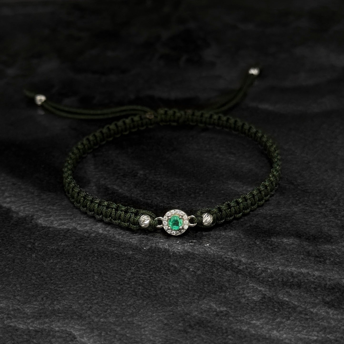 Pulsera Tejida / Esmeralda Colombiana / Plata 925