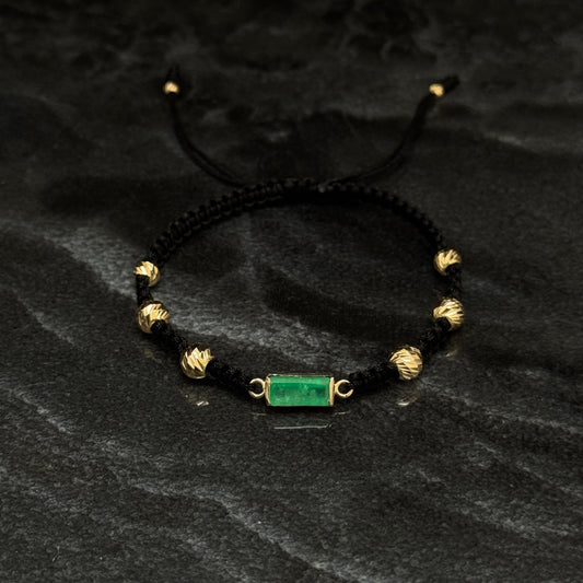 Pulsera Tejida / Esmeralda Colombiana / Oro 18K