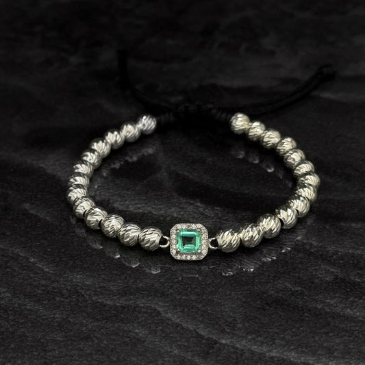 Pulsera Tejida Exclusiva / Esmeralda Colombiana / Plata 925