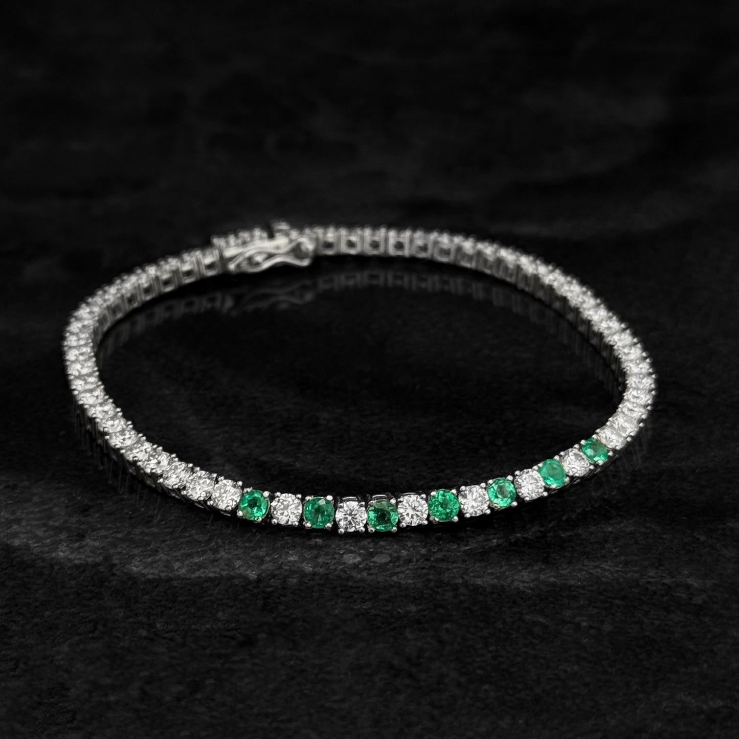 Pulsera Tenis Exclusiva / Esmeraldas Colombianas / Moissanitas Lab 3mm / Plata 925