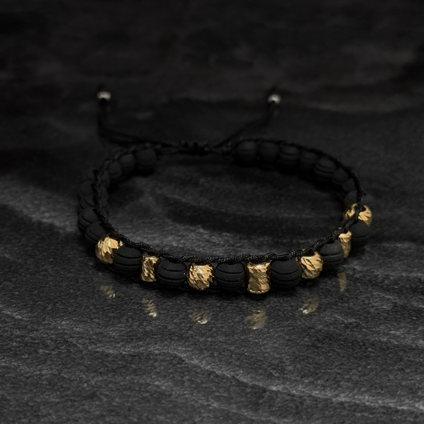 Pulsera Tejida Exclusiva / Cilindros & Balines Oro 18K