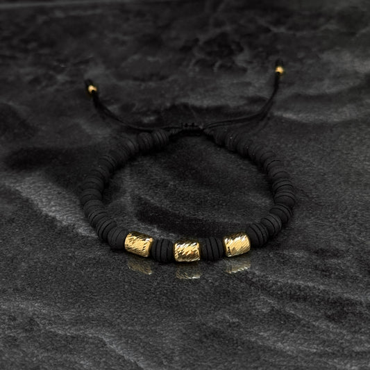 Exclusive Woven Bracelet / 18K Gold Cylinders