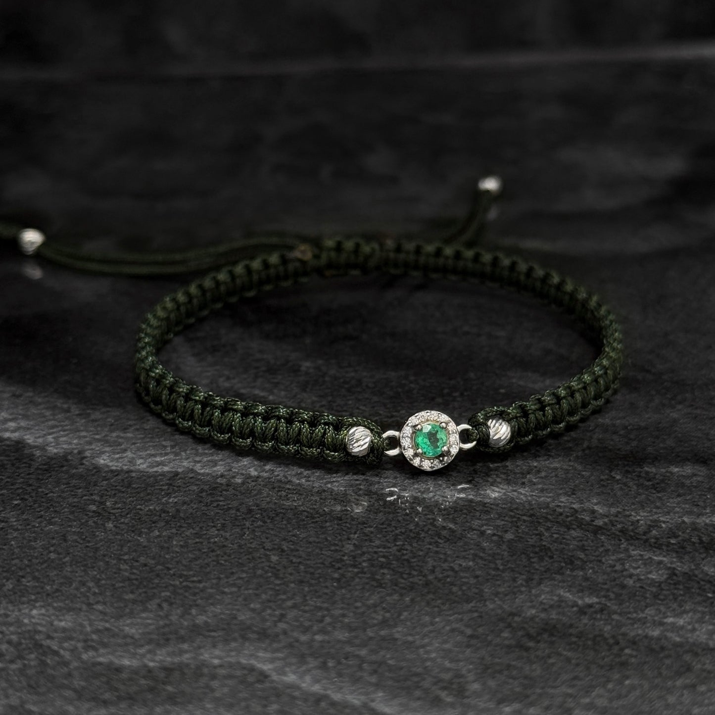 Pulsera Tejida / Esmeralda Colombiana / Plata 925