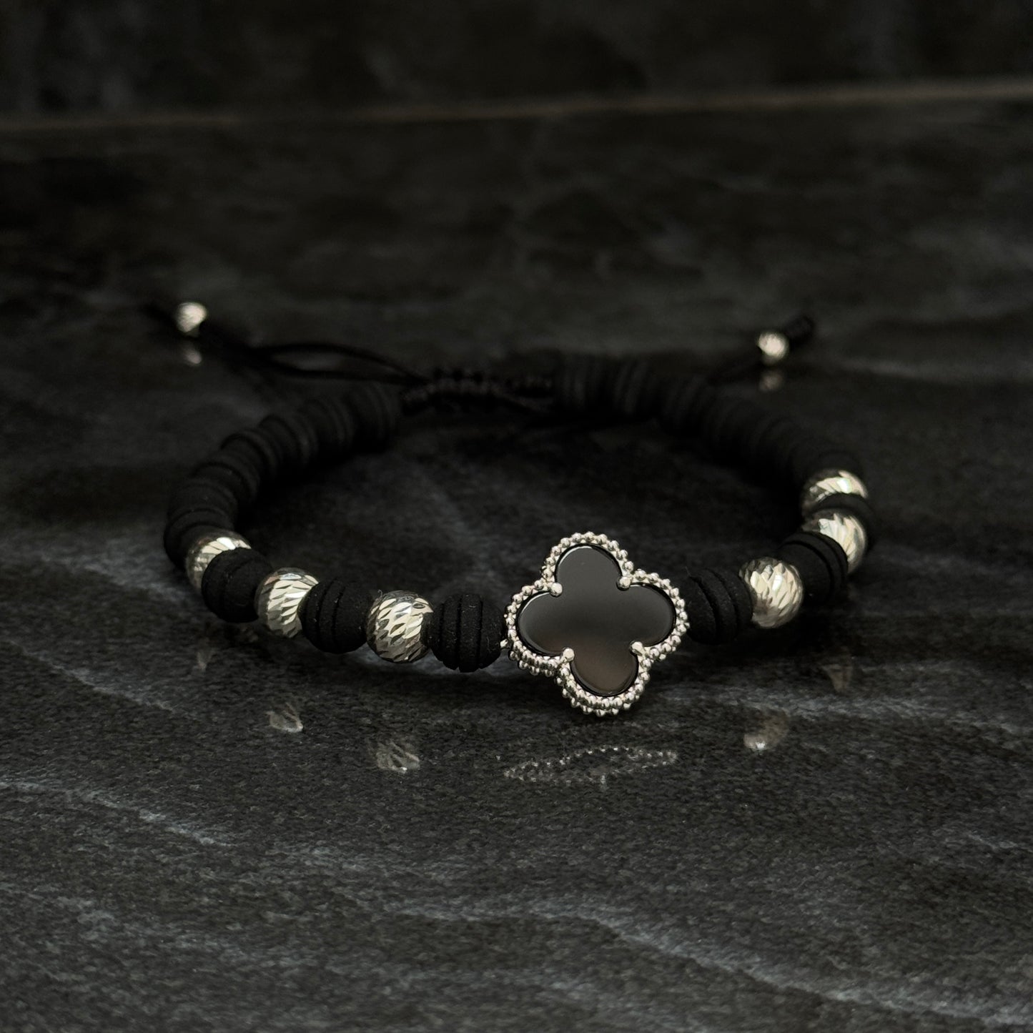 Lucky Clover Bracelet / Black / 925 Silver