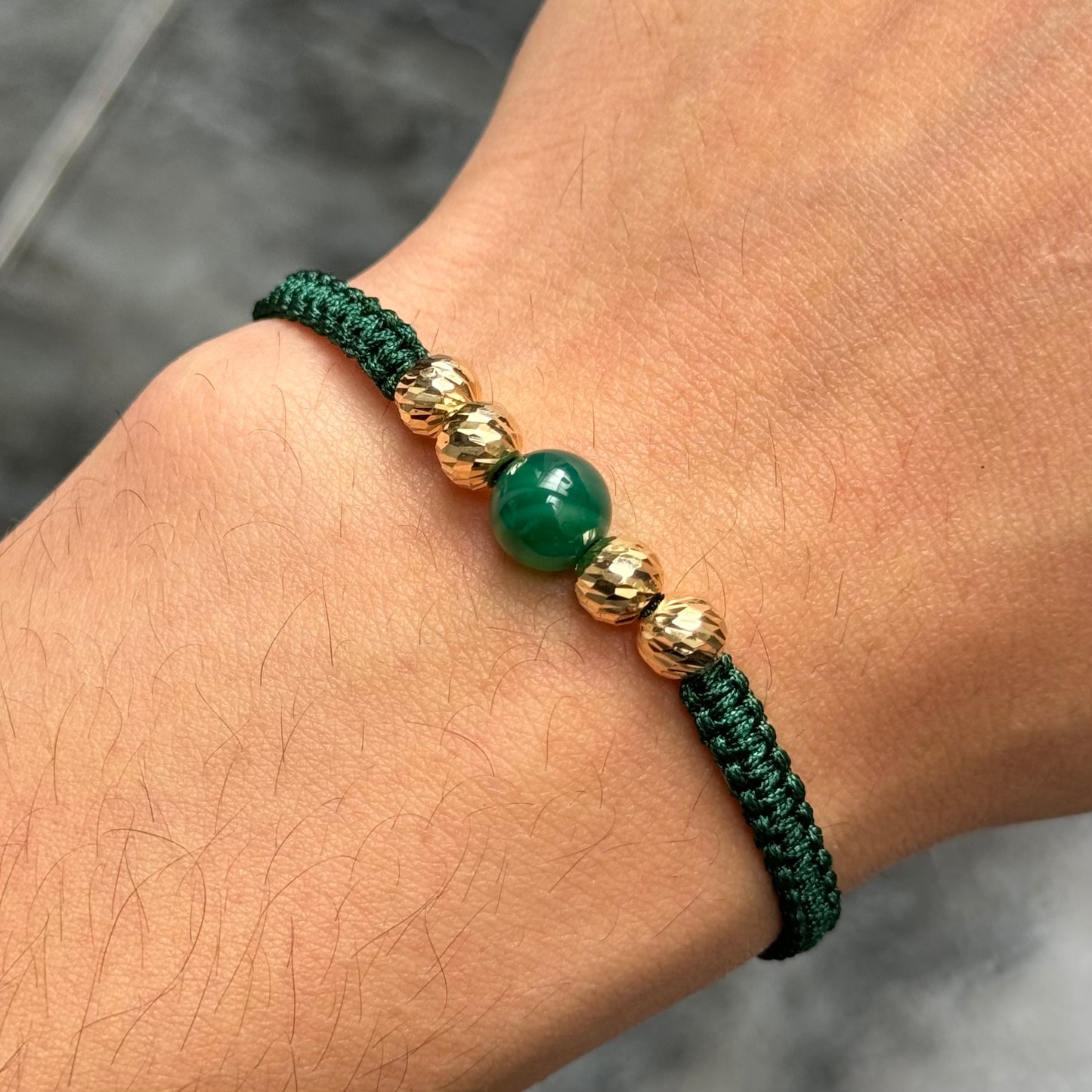 Woven Bracelet / 18K Gold Balls / Natural Stone