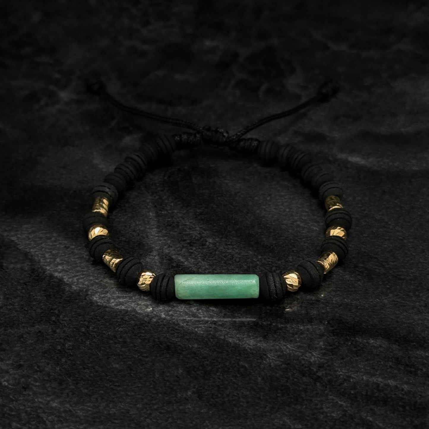Pulsera Tejida / Cilindro de Esmeralda / Oro 18K