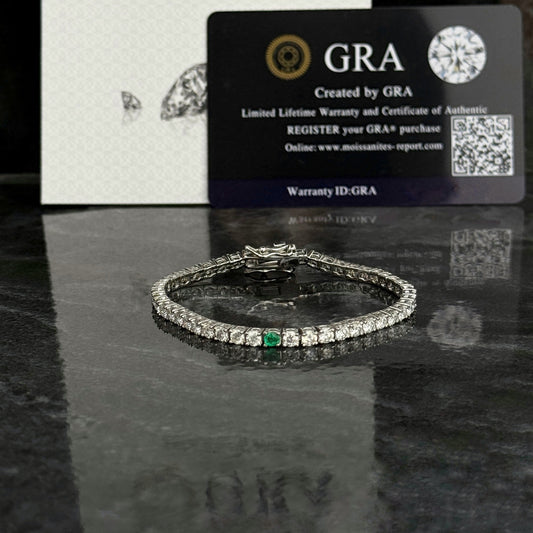 Pulsera Tenis 3mm / Moissanitas / Esmeralda / Plata 925