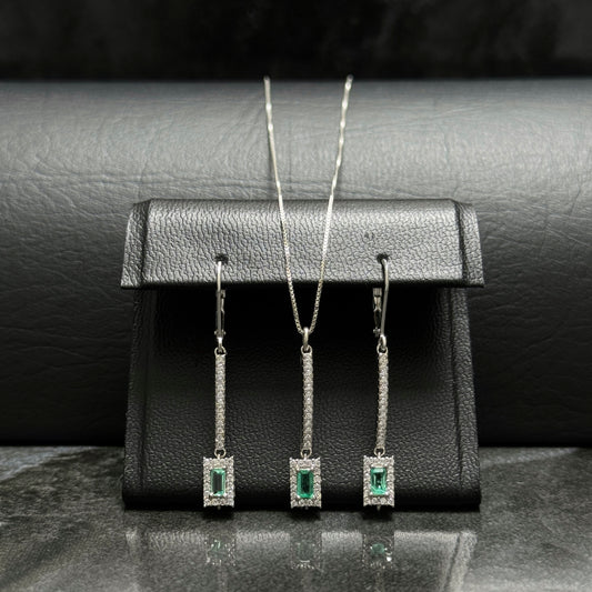 Chain-Pendant-Earring Set / Colombian Emeralds / 925 Silver