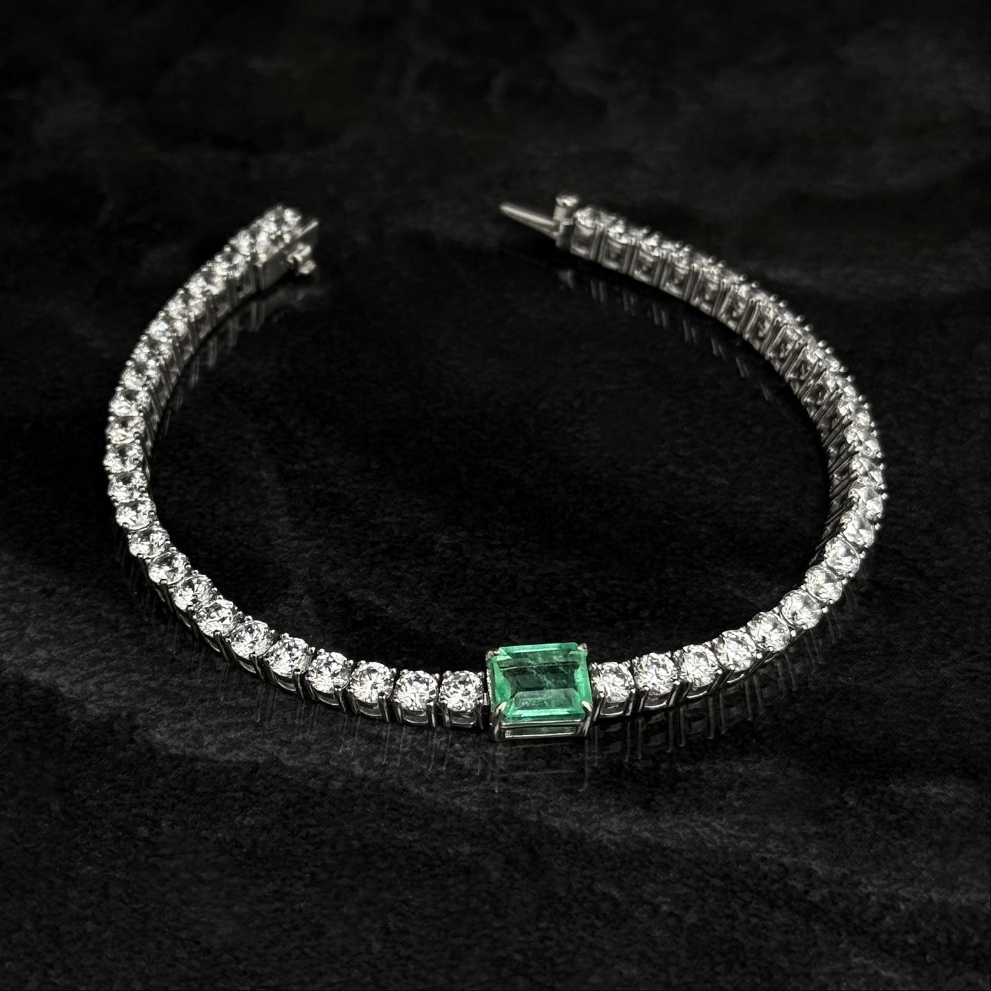Exclusive Tennis Bracelet / Colombian Emerald / Zircons / 925 Silver