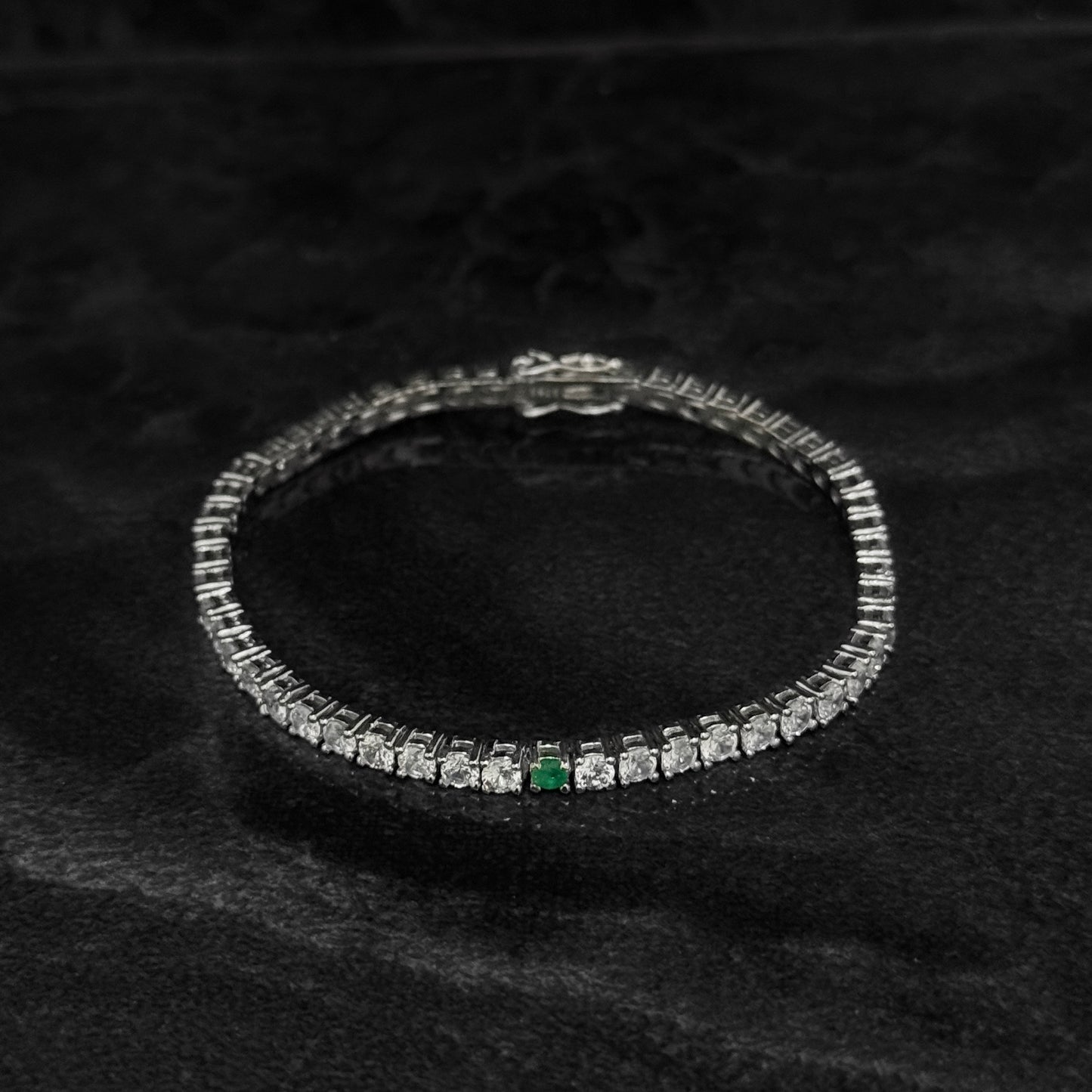 Pulsera Tenis 17.5cm x 3mm / Esmeralda Colombiana / Circones / Plata 925 (2)