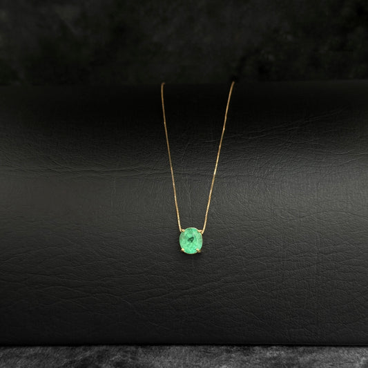 Mini Venetian Chain / Emerald Pendant / 18K Gold