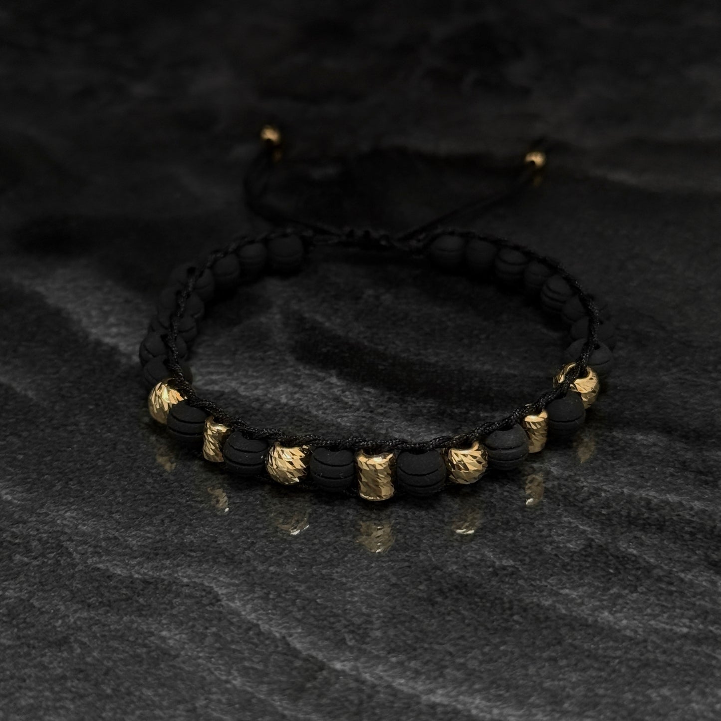 Pulsera Tejida Exclusiva / Cilindros & Balines Oro 18K