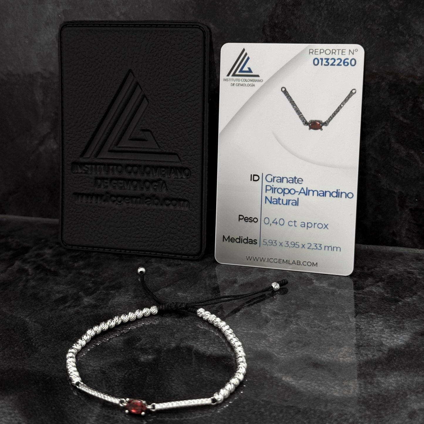 Pulsera Tejida / Granate Certificado / Plata 925