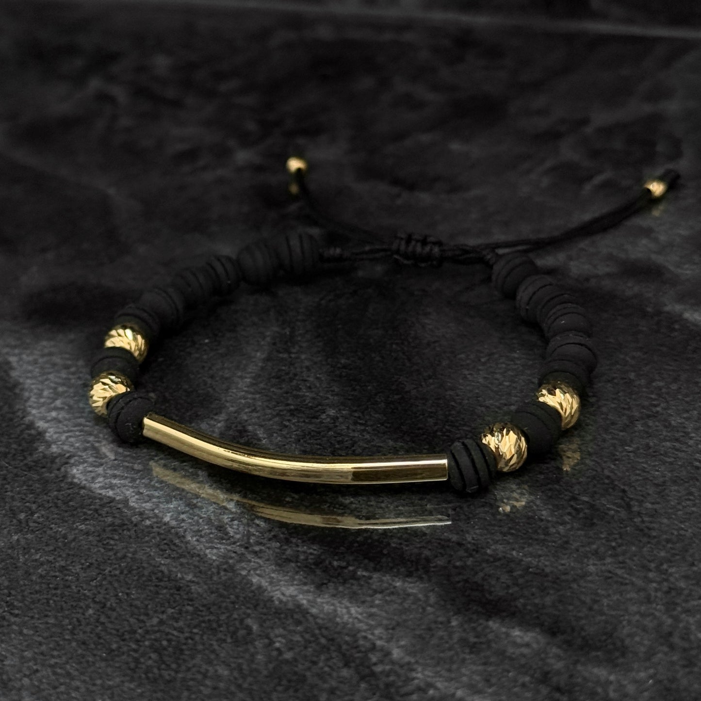 Pulsera Tejida Exclusiva / Tubo & Balines Oro 18K