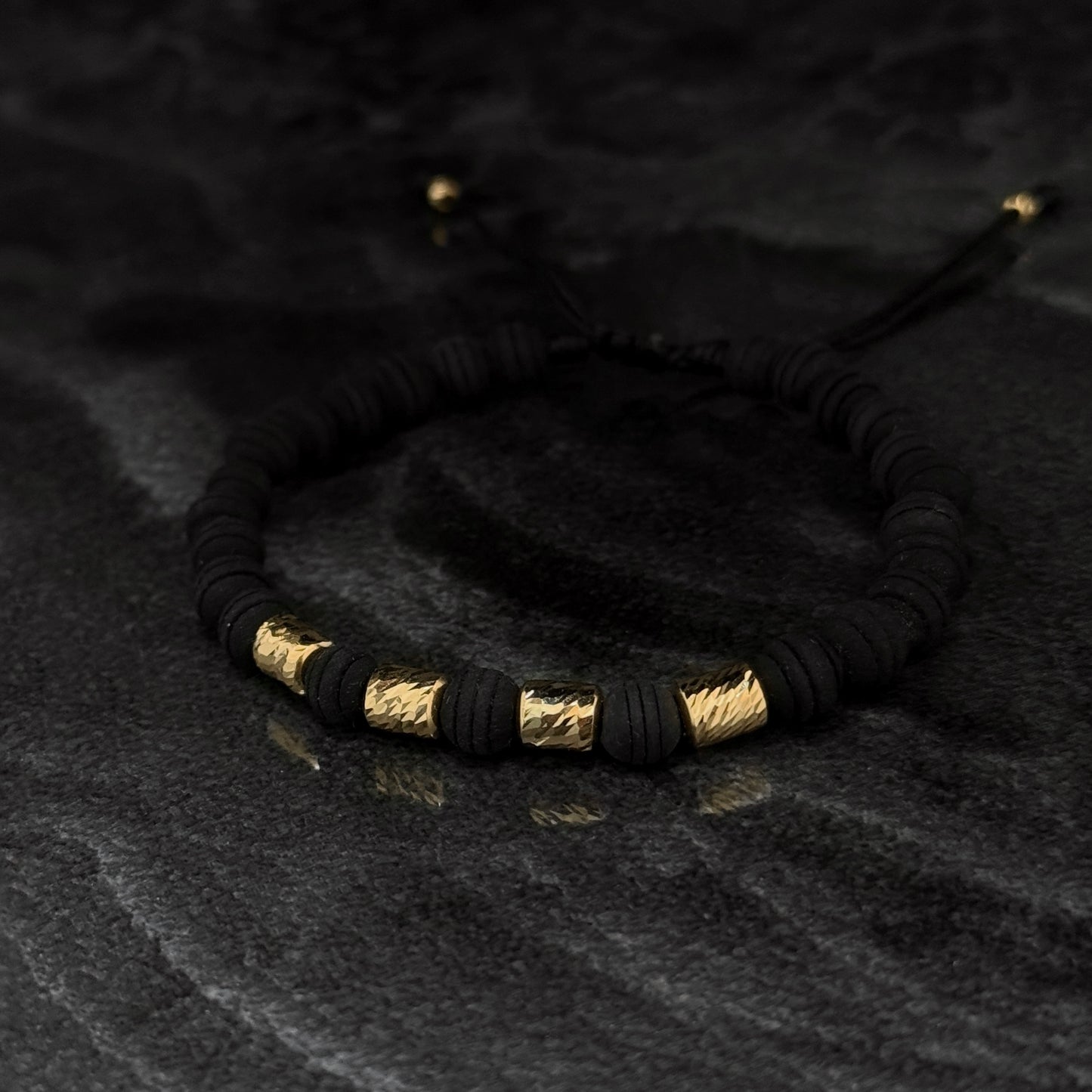 Pulsera Tejida Exclusiva / Cilindros & Balines Oro 18K
