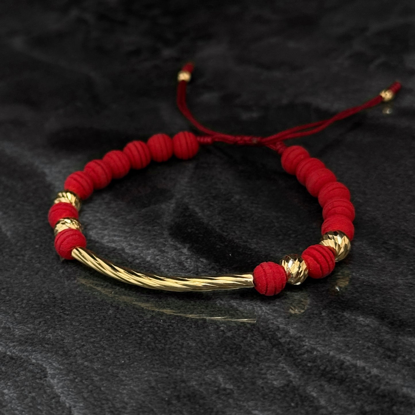 Pulsera Tejida Exclusiva / Tubo & Balines Oro 18K