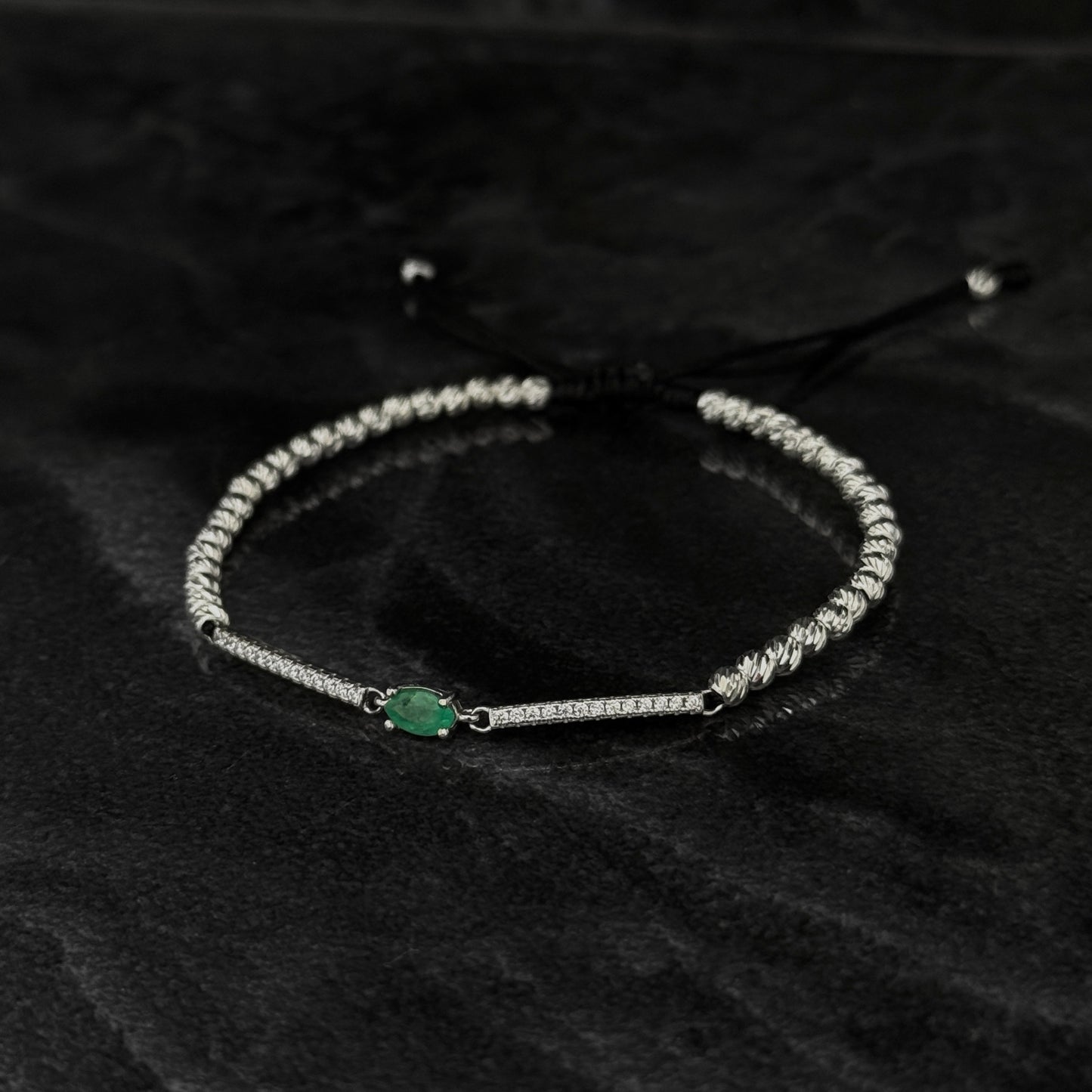 Pulsera Tejida / Esmeralda Colombiana / Plata 925