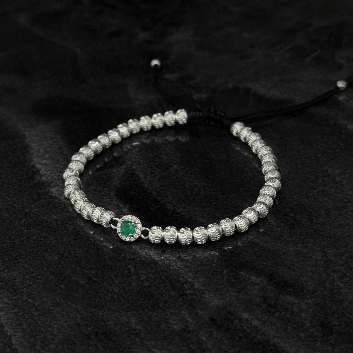 Pulsera Tejida / Esmeralda Colombiana / Plata 925