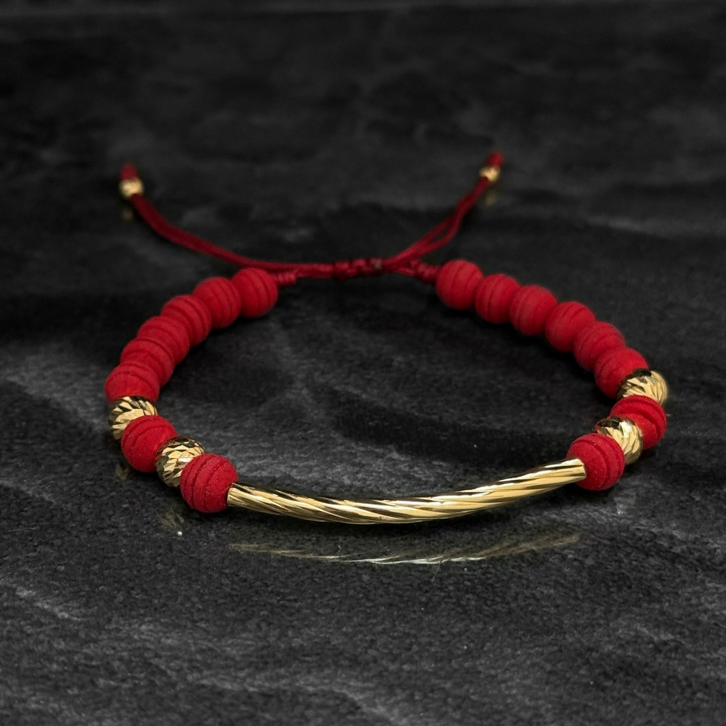 Pulsera Tejida Exclusiva / Tubo & Balines Oro 18K