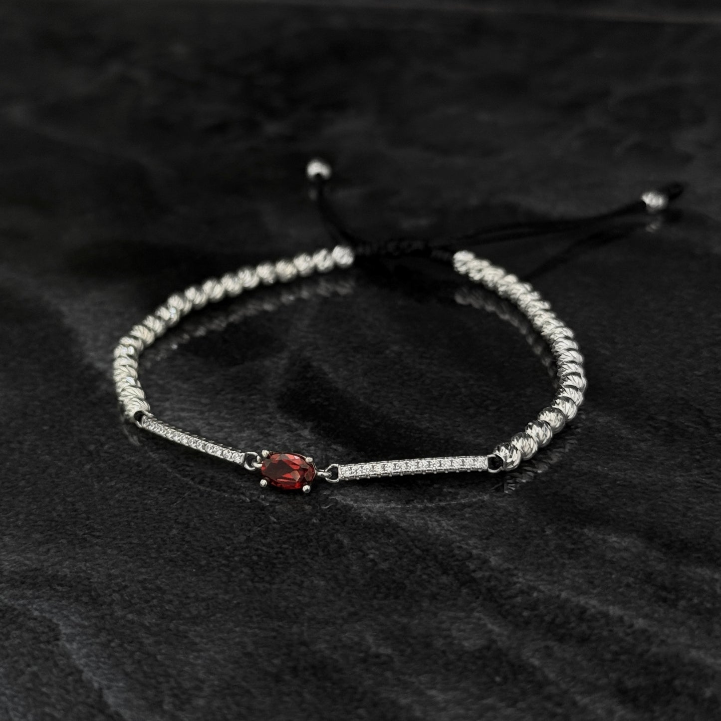 Pulsera Tejida / Granate Certificado / Plata 925