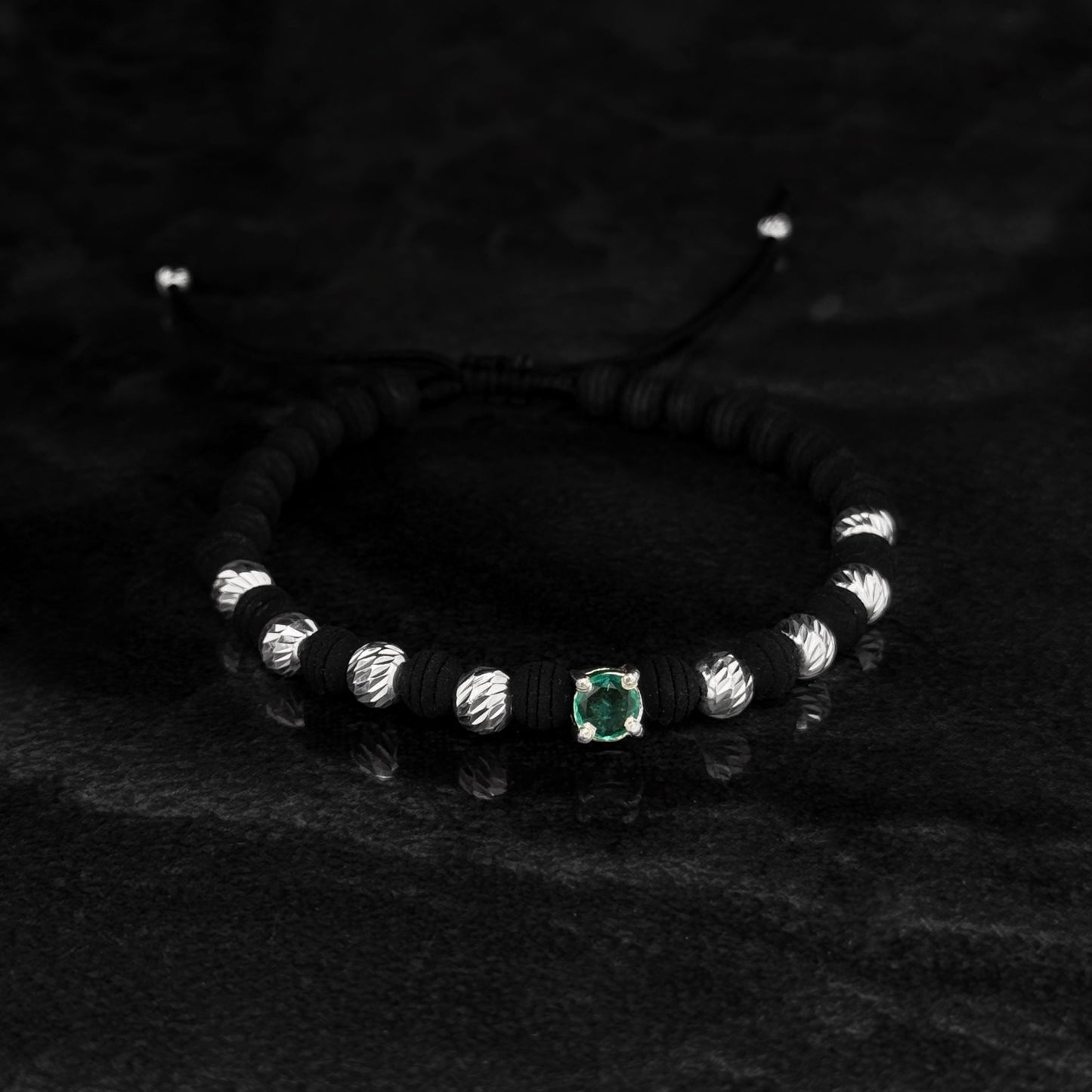 Pulsera Tejida de Lujo / Esmeralda Colombiana / Plata 925