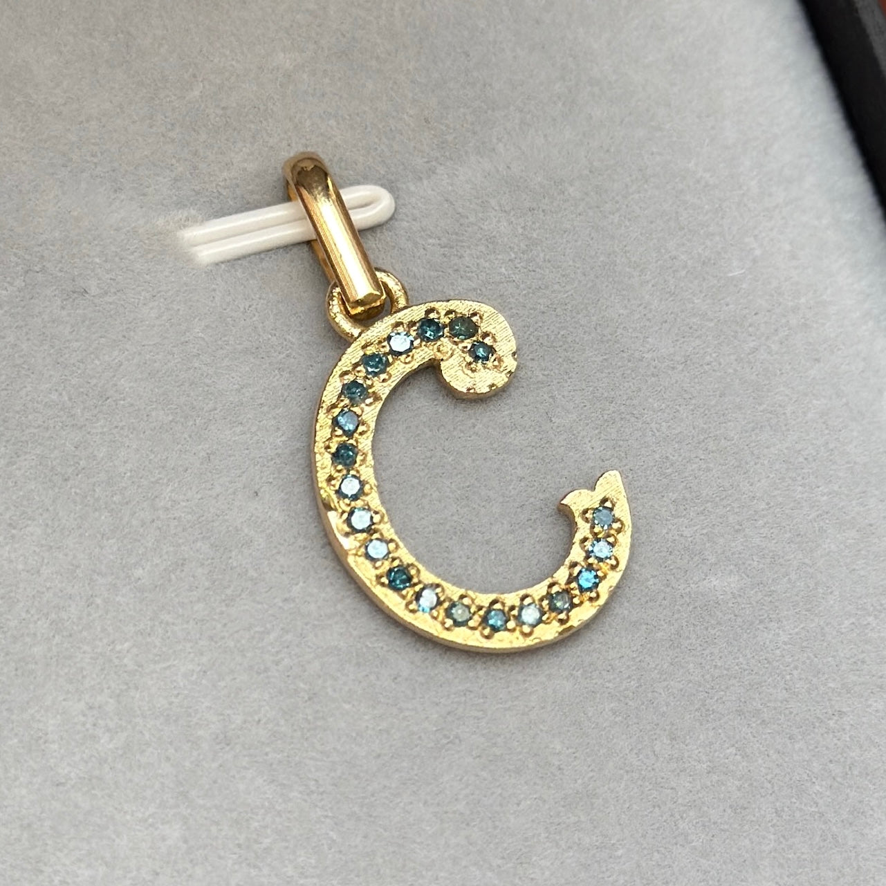Initial “C” Pendant / Blue Diamonds / 18K Gold