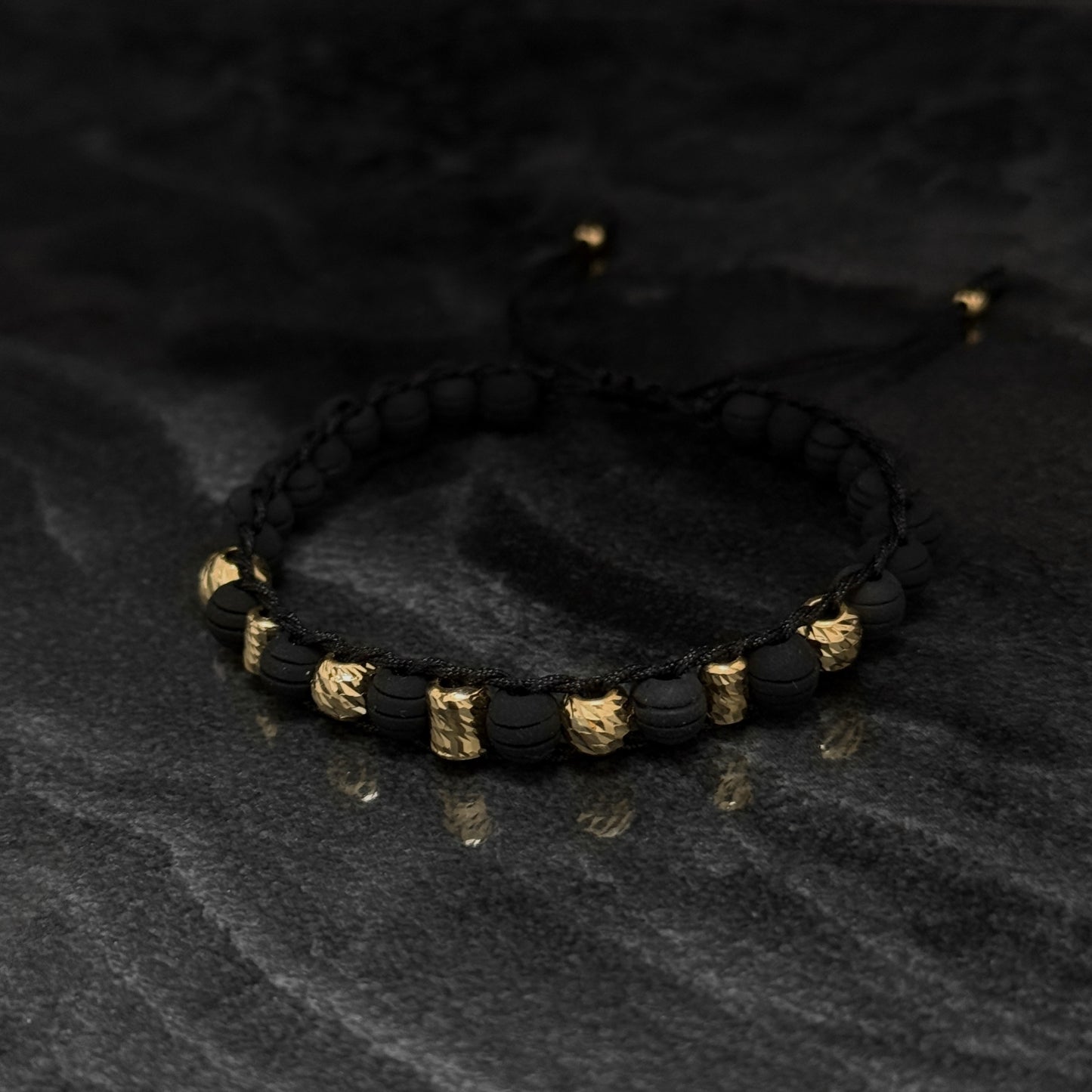 Pulsera Tejida Exclusiva / Cilindros & Balines Oro 18K
