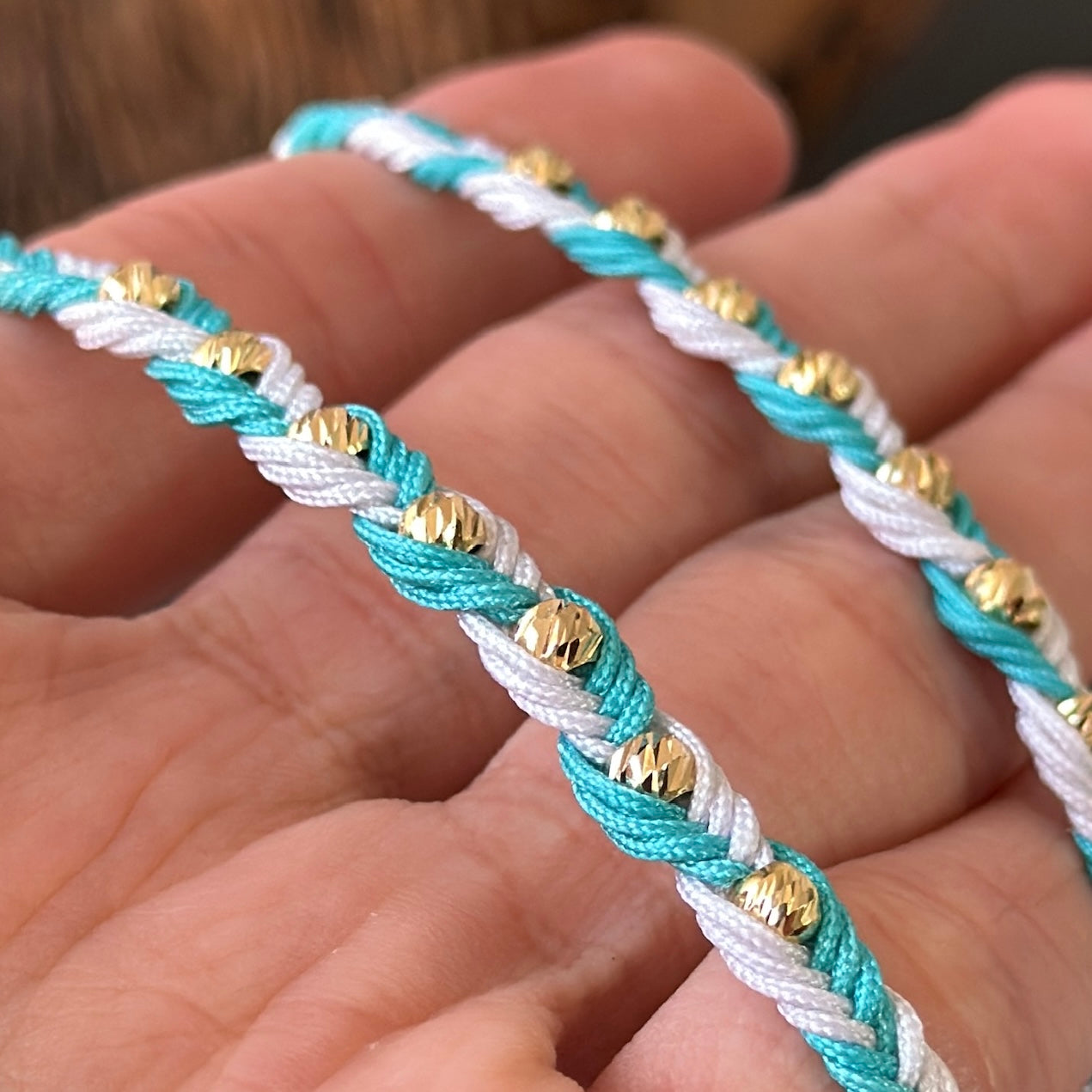 Woven Intertwined Bracelet / 18K Gold Balls