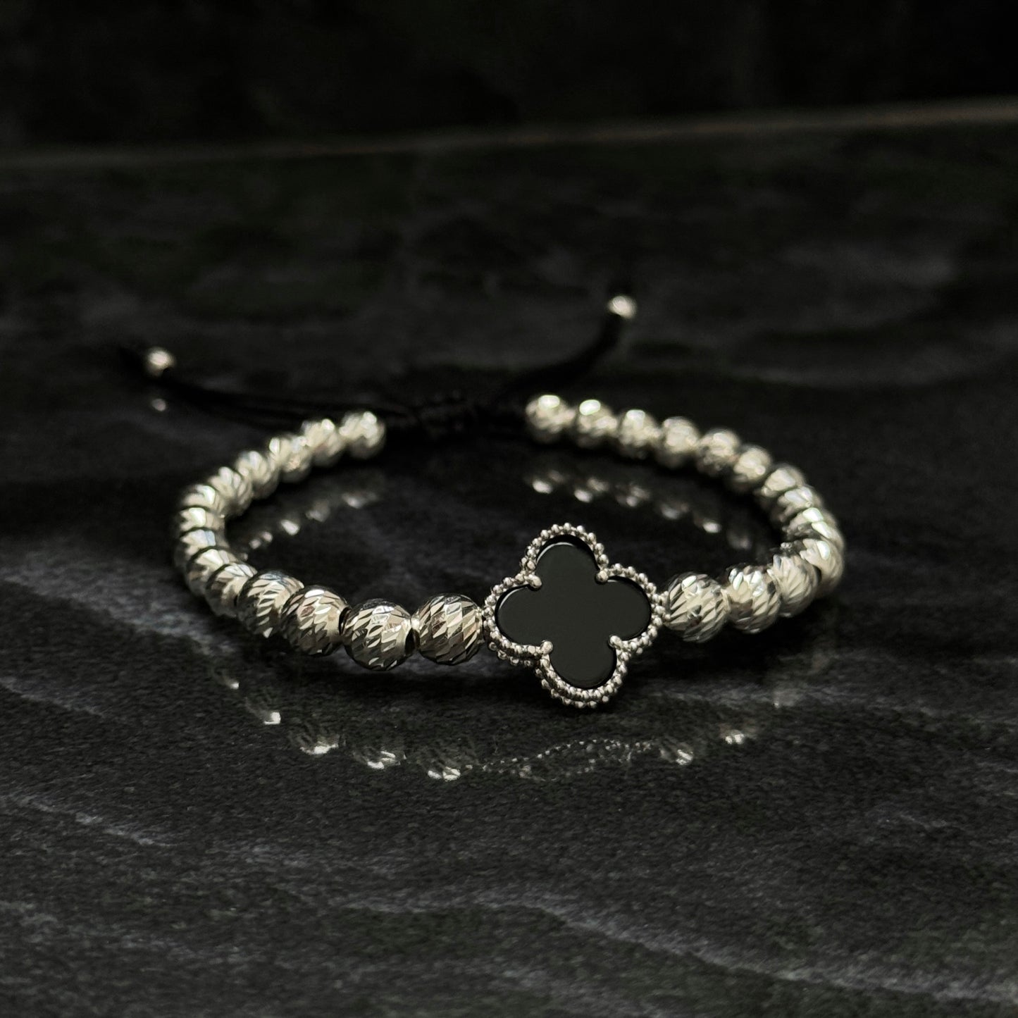 Lucky Clover Bracelet / Black / 925 Silver