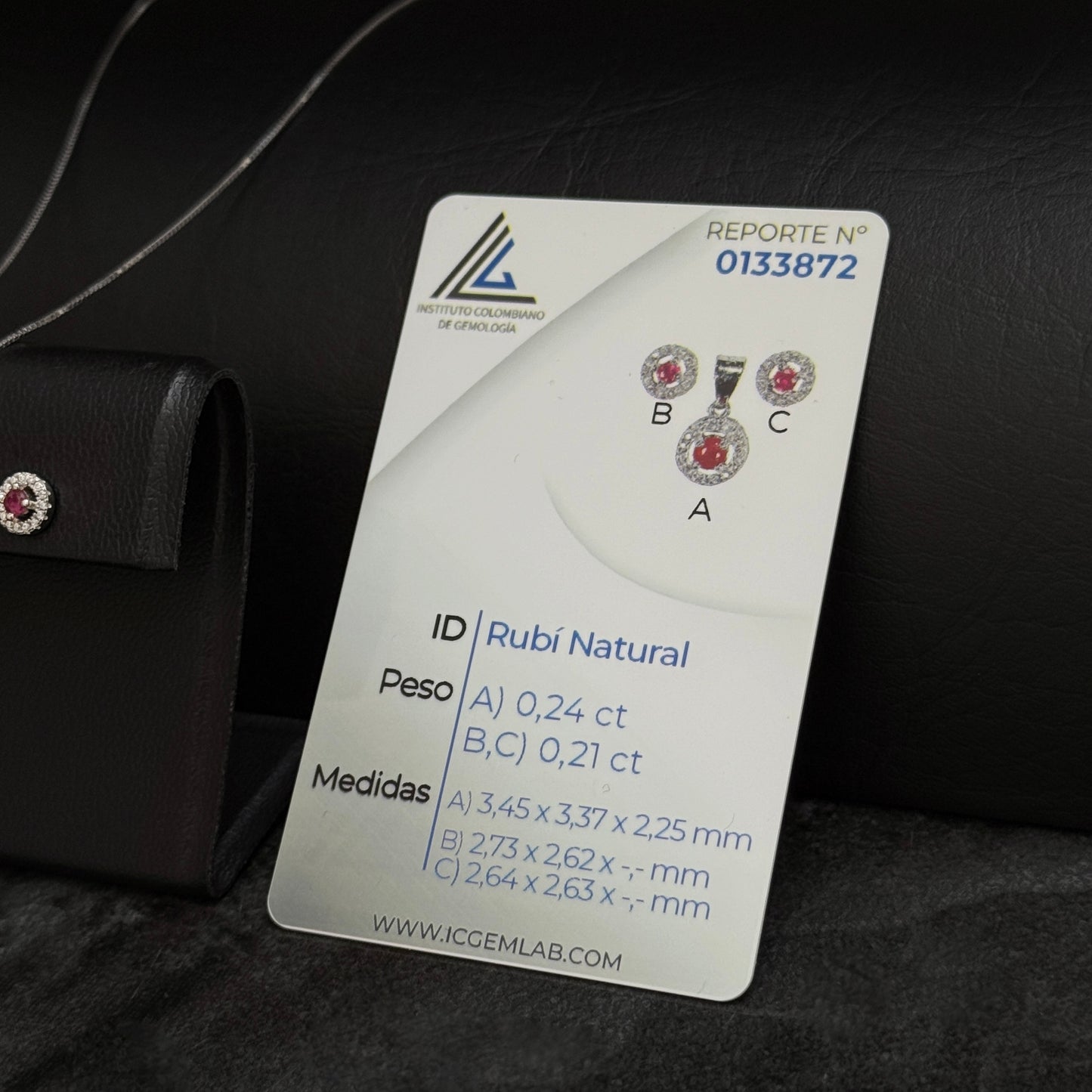 Set Cadena-Dije-Aretes / Rubíes Certificados / Plata 925