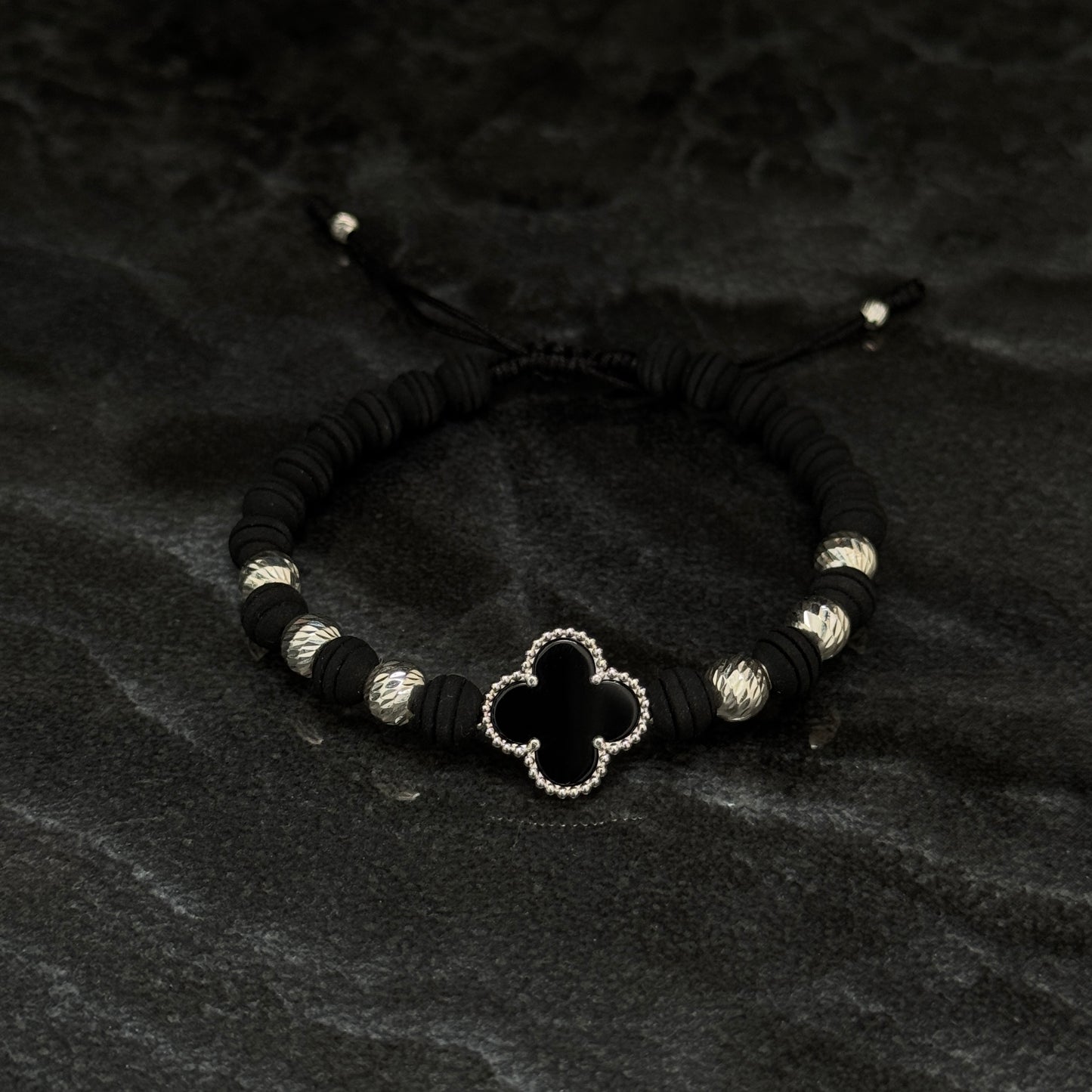 Lucky Clover Bracelet / Black / 925 Silver