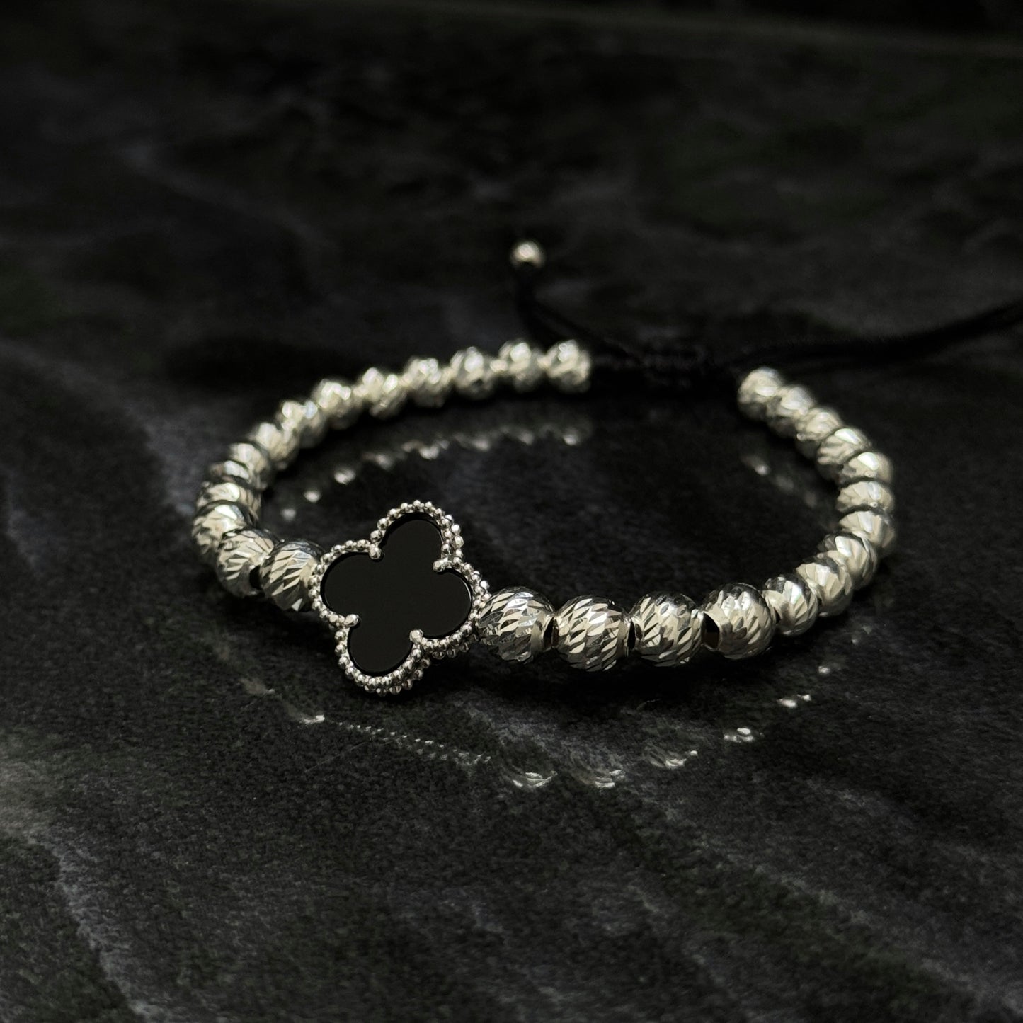 Lucky Clover Bracelet / Black / 925 Silver