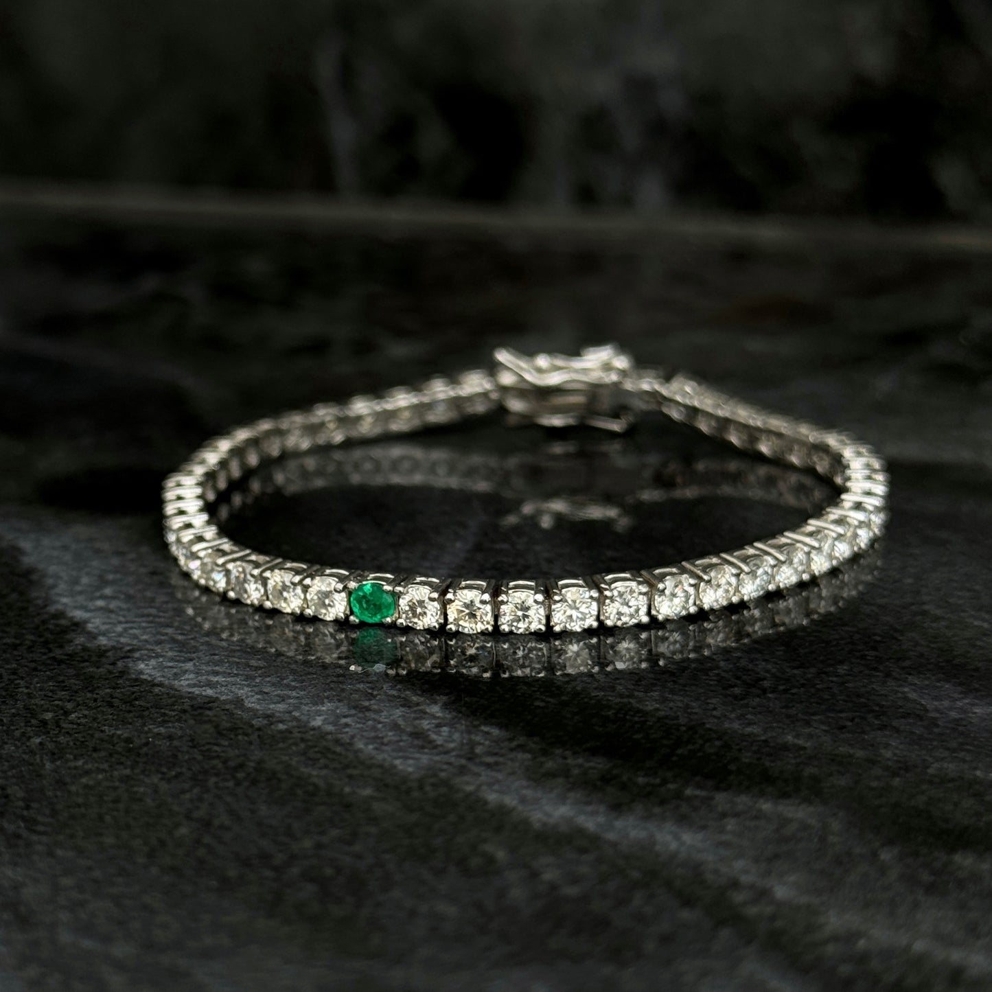 Pulsera Tenis 3mm / Moissanitas / Esmeralda / Plata 925