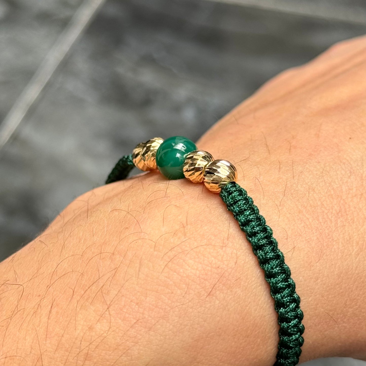 Woven Bracelet / 18K Gold Balls / Natural Stone