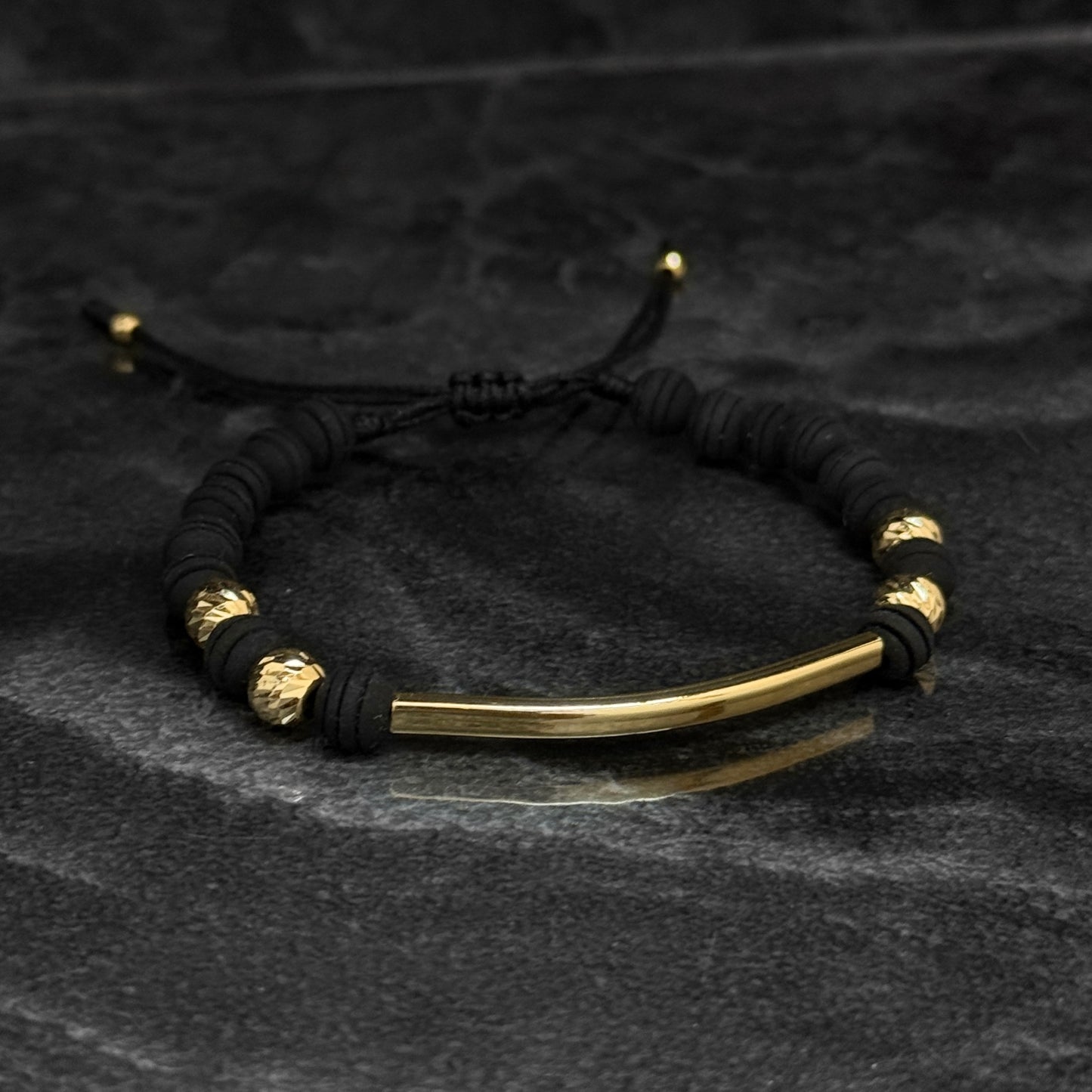 Pulsera Tejida Exclusiva / Tubo & Balines Oro 18K
