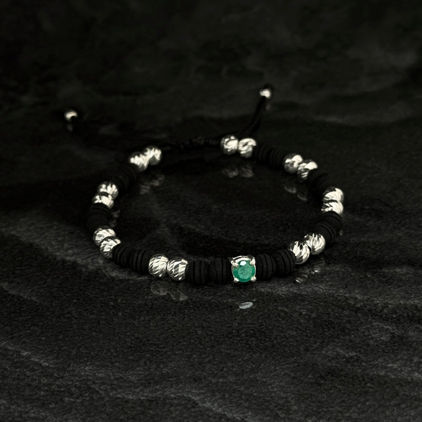 Pulsera Tejida / Esmeralda Colombiana / Plata 925