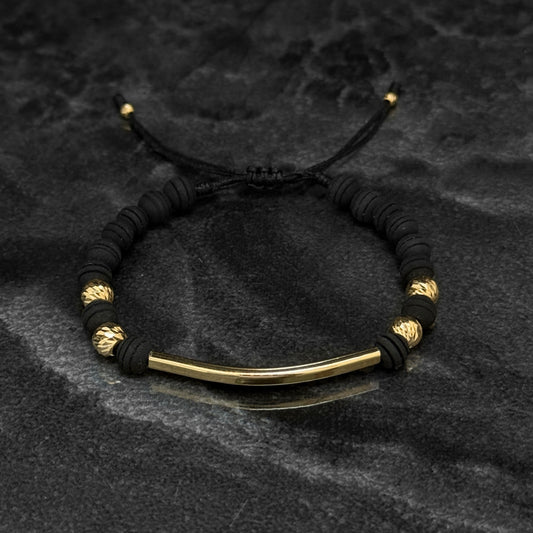 Exclusive Woven Bracelet / 18K Gold Tube & Beads