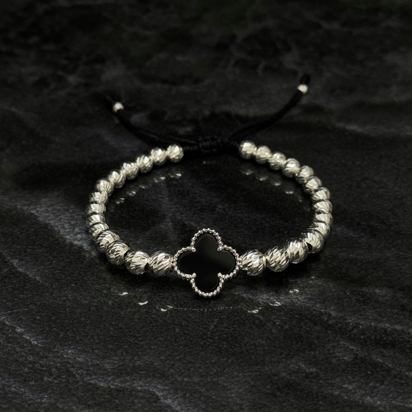 Lucky Clover Bracelet / Black / 925 Silver