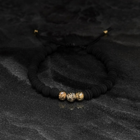 Woven Bracelet / 18K Gold Balls / Three Golds