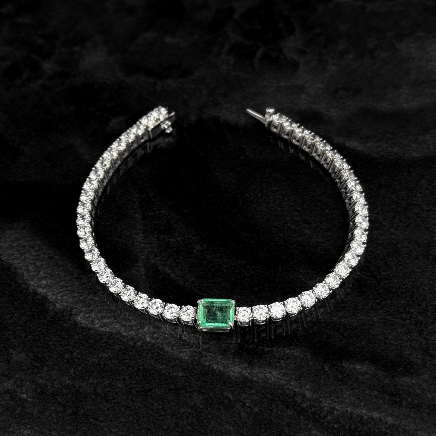Pulsera Tenis Exclusiva / Esmeralda Colombiana / Circones / Plata 925