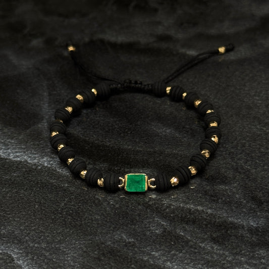 Pulsera Tejida / Esmeralda Colombiana / Oro 18K