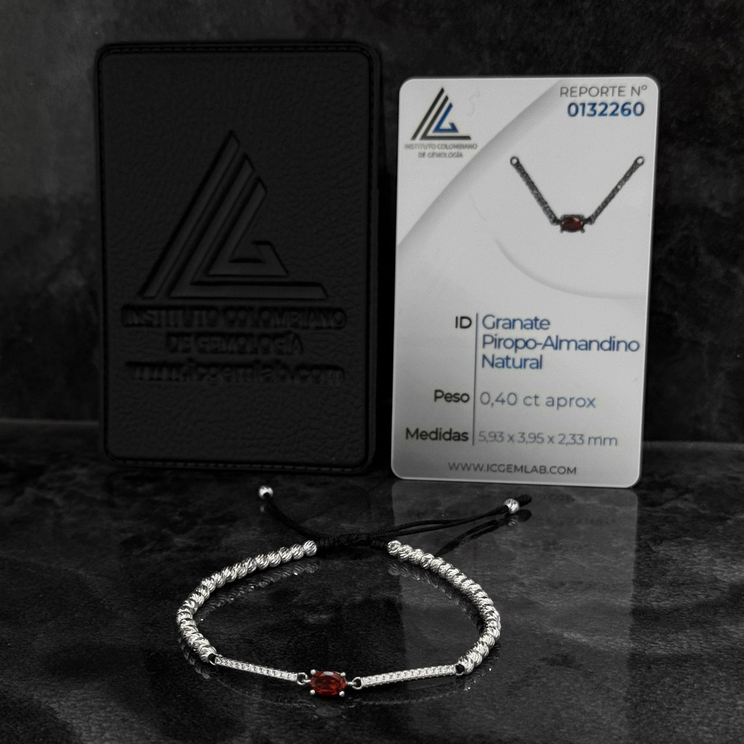 Pulsera Tejida / Granate Certificado / Plata 925