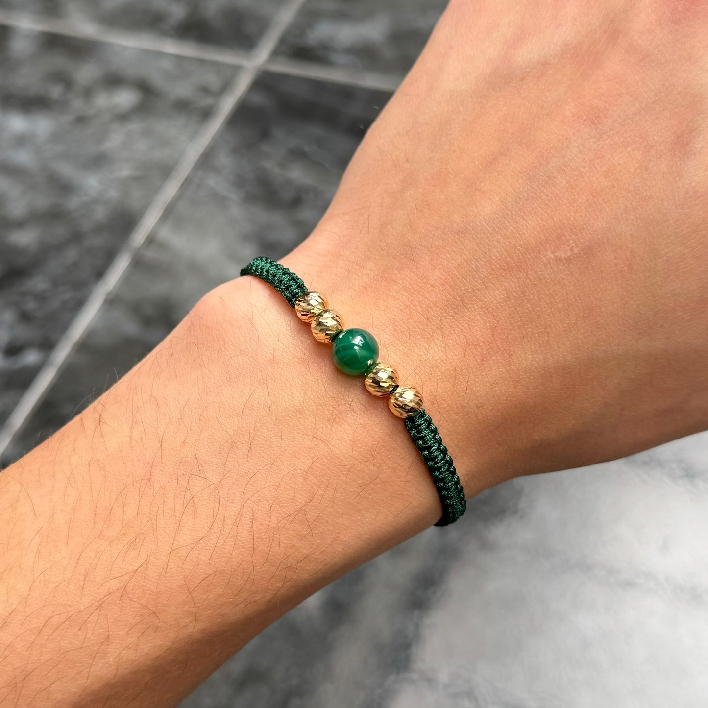 Woven Bracelet / 18K Gold Balls / Natural Stone