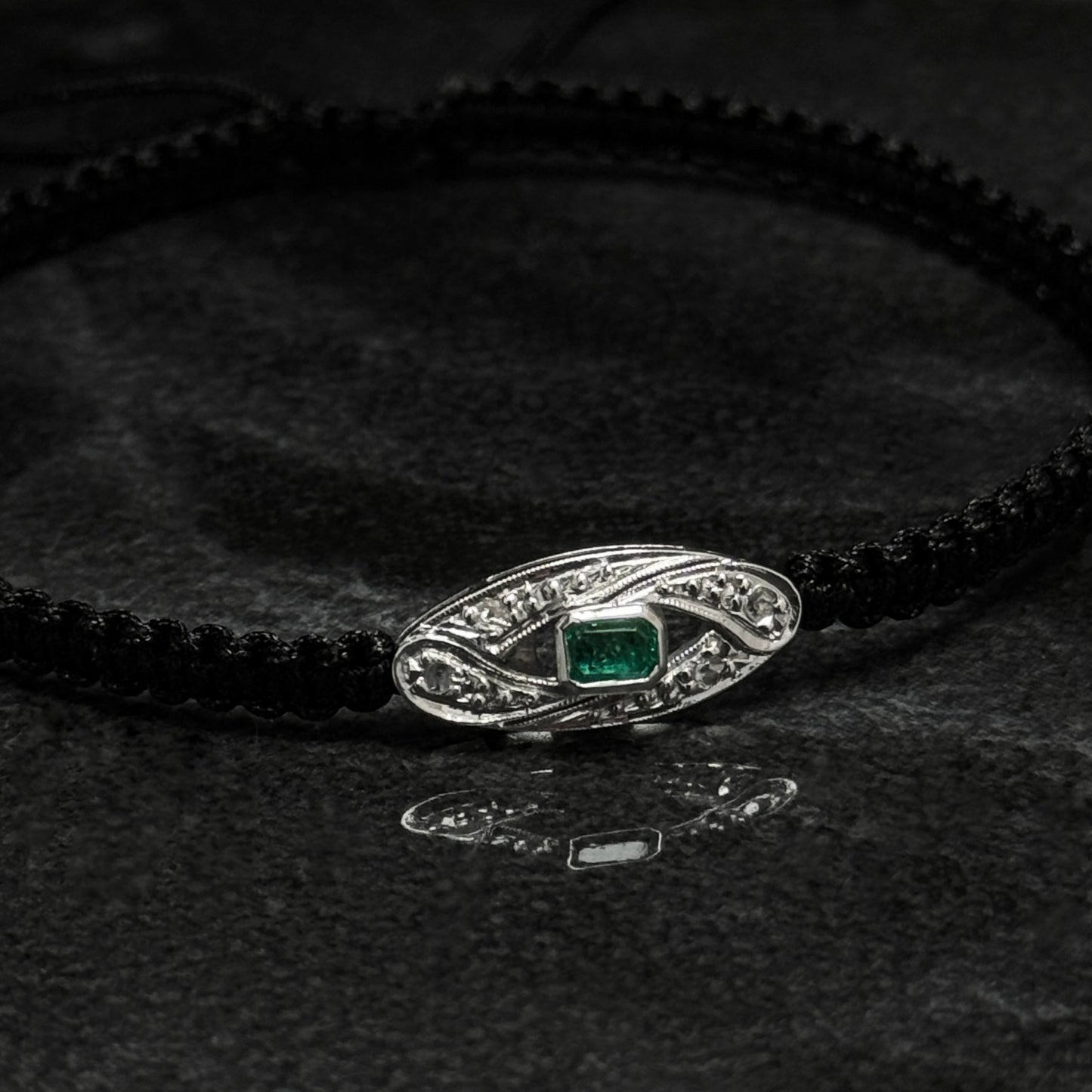 Pulsera Tejida Exclusiva / Esmeralda / Diamantes / Oro Blanco 14K