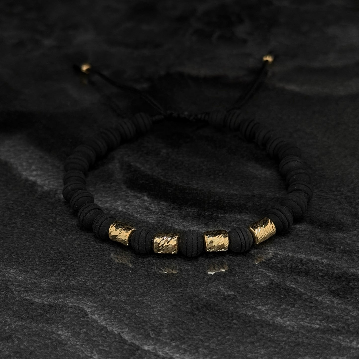 Pulsera Tejida Exclusiva / Cilindros & Balines Oro 18K