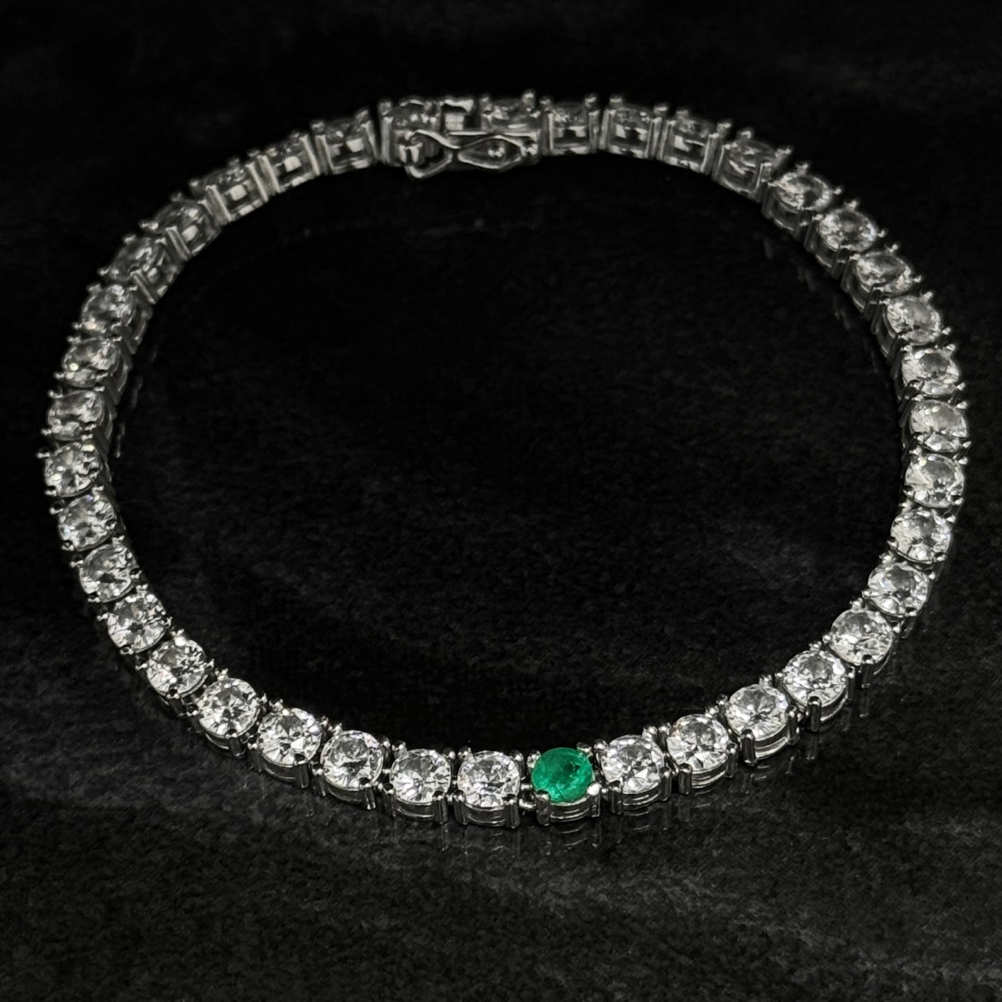 Pulsera Tenis 18.5cm x 4mm / Esmeralda Colombiana / Circones / Plata 925