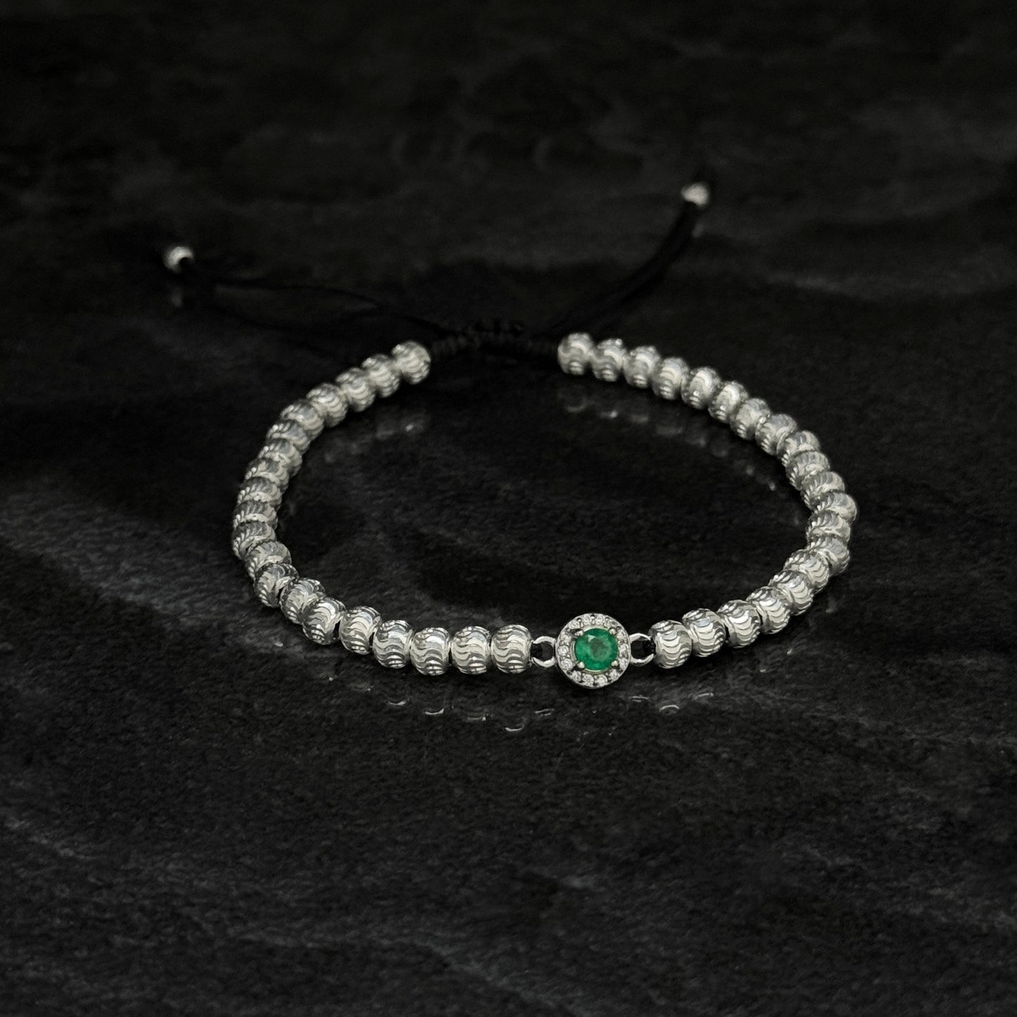 Pulsera Tejida / Esmeralda Colombiana / Plata 925