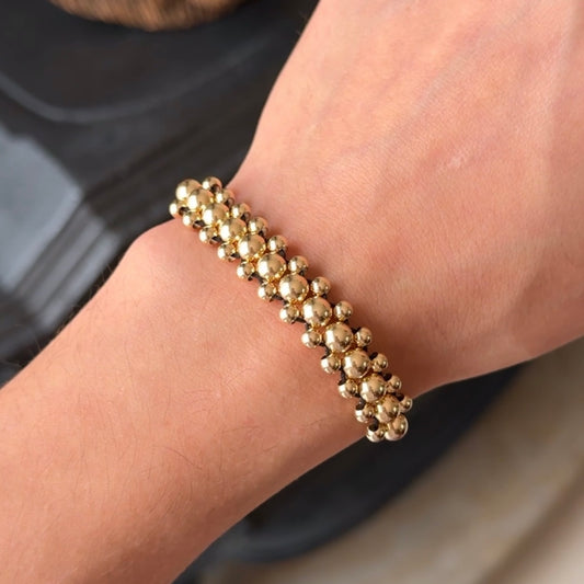 Triple Rail / 18K Gold Ball Bracelet
