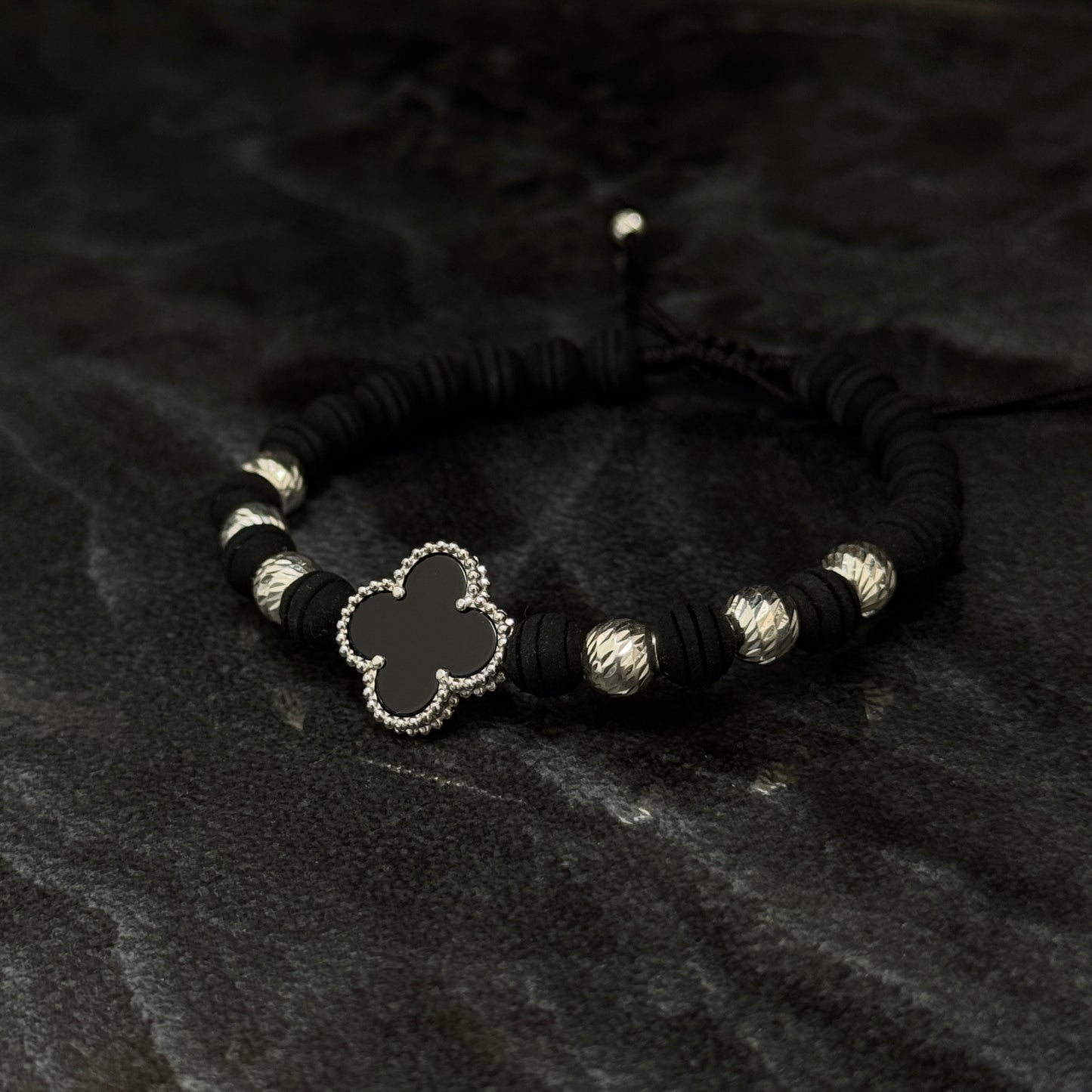 Lucky Clover Bracelet / Black / 925 Silver